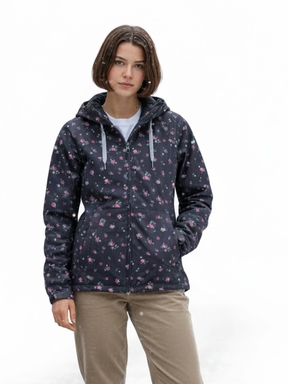 Roxy 5K Waterproof Long Slim Fit Hooded Ski Snowboard Jacket Floral Ditsy M